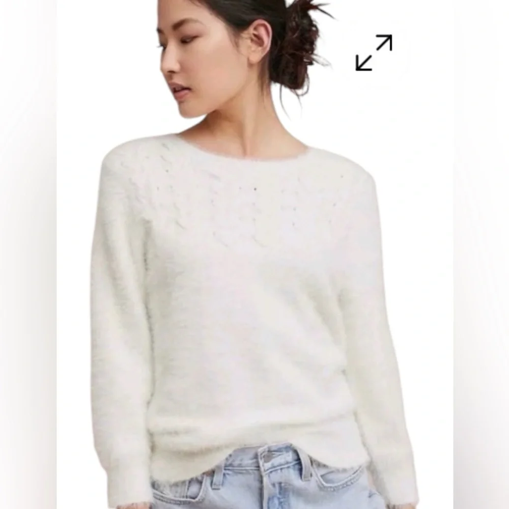 Anthropologie NWT Rosie Niera Aubade Pullover Fuzzy IVORY Sweater.Size Small - Picture 5 of 16